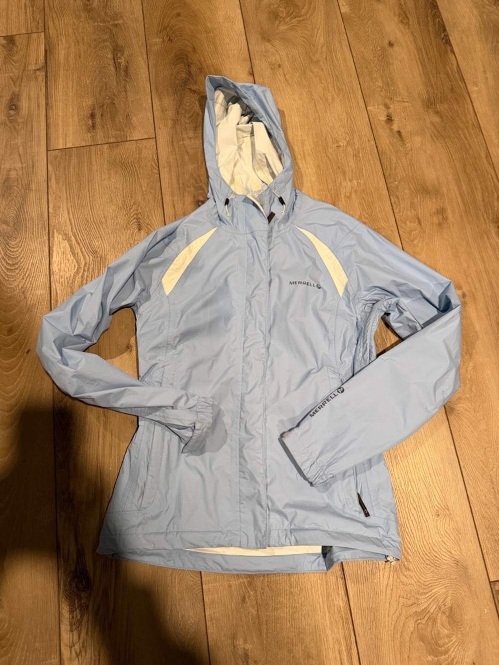 Merrell Women's Sky Blue Hooded Shell Jacket with White Accents